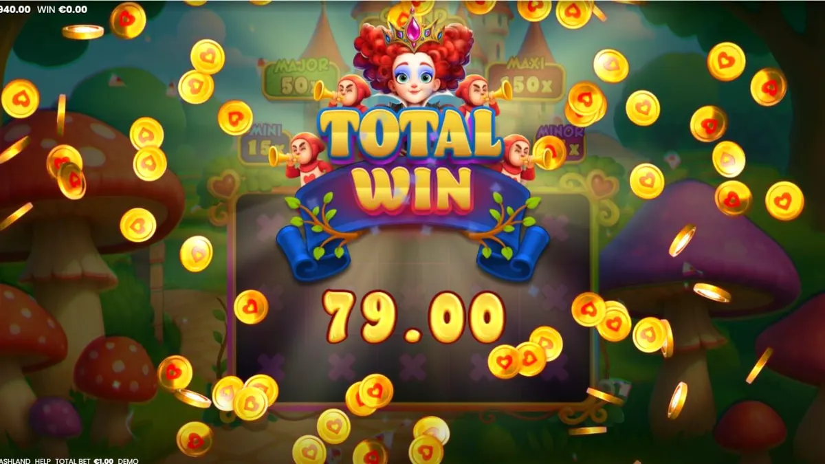 Cena mágica do slot Alice in Cashland com elementos do País das Maravilhas